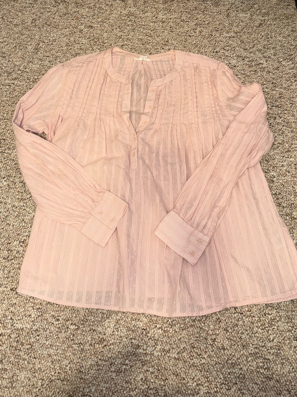 Caslon Light Pink Pintuck & Swiss Dot Long-Sleeve Blouse